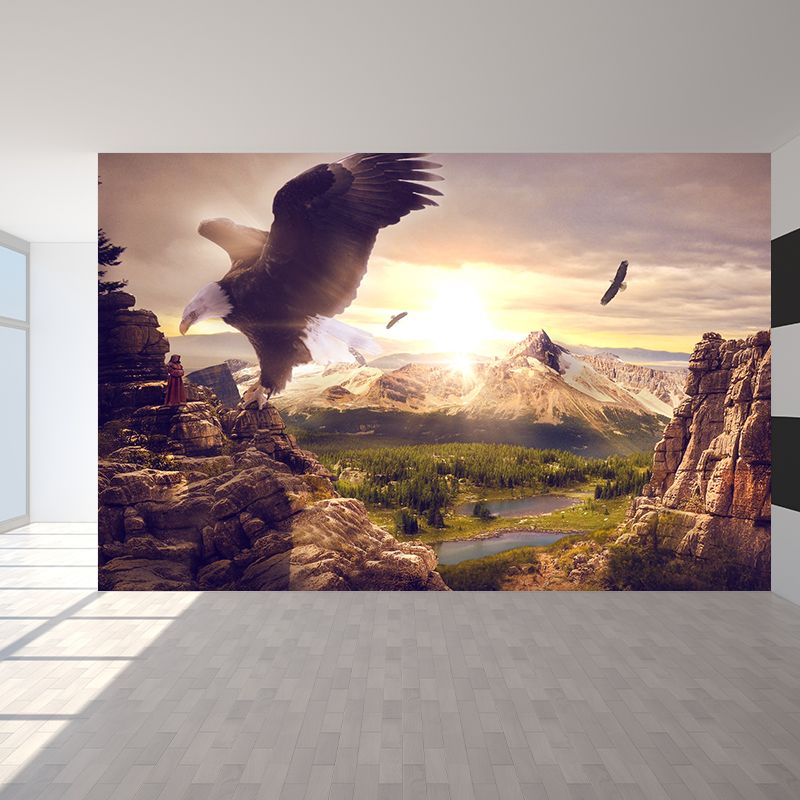 Eagles and Mountain Print Mural Modern Water-Proof Living Room Wall Decor, Custom Size