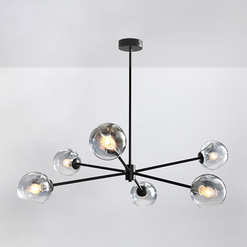 Glass Black Pendant Light in Modern Artistic Style Iron 6-Light Chandelier for Dining Room