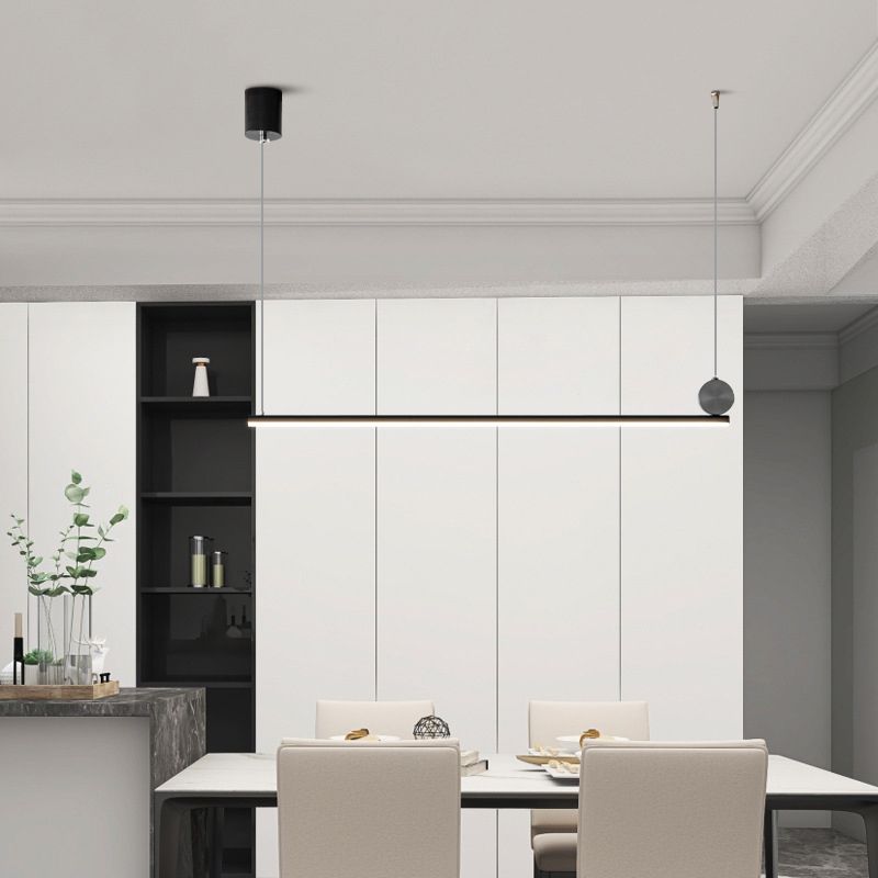 Contemporary Linear Shape Hanging Light Fixture Metal 1 Light Island Pendant Light