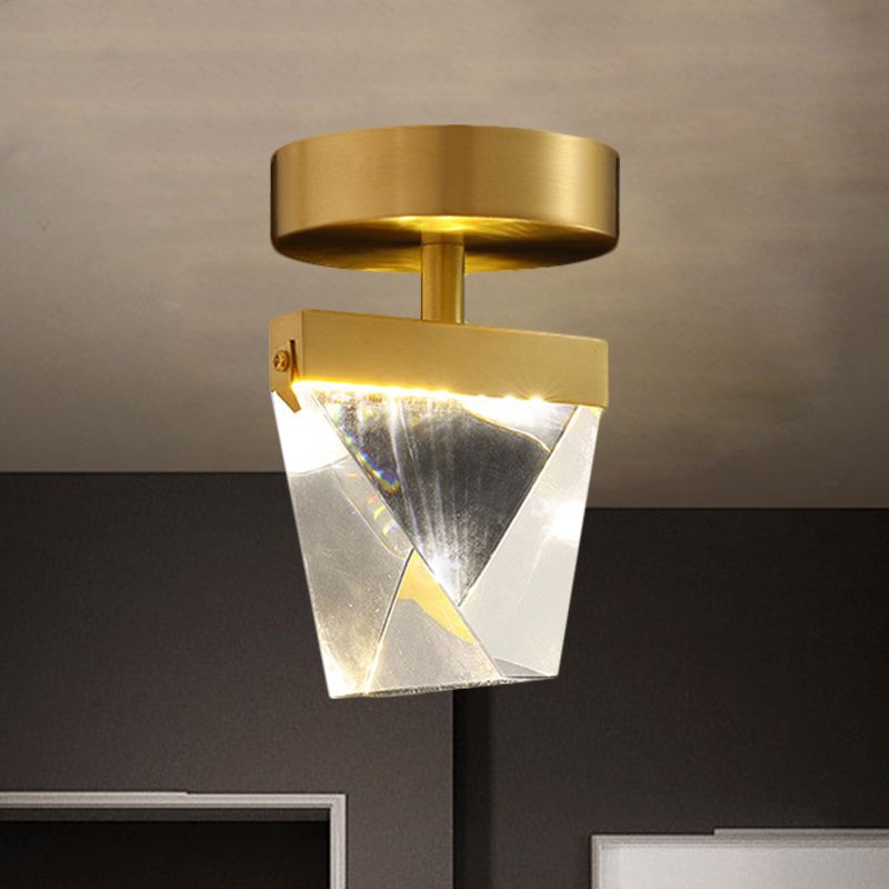 Brass Irregular Cube Semi-Flush Mount Contemporary Clear Beveled Crystal LED Corridor Light Fixture