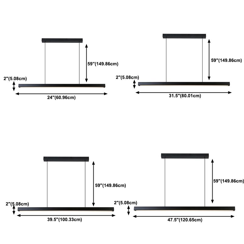 Modern Island Light Metal Straight Island Pendant in Black for Dining Room