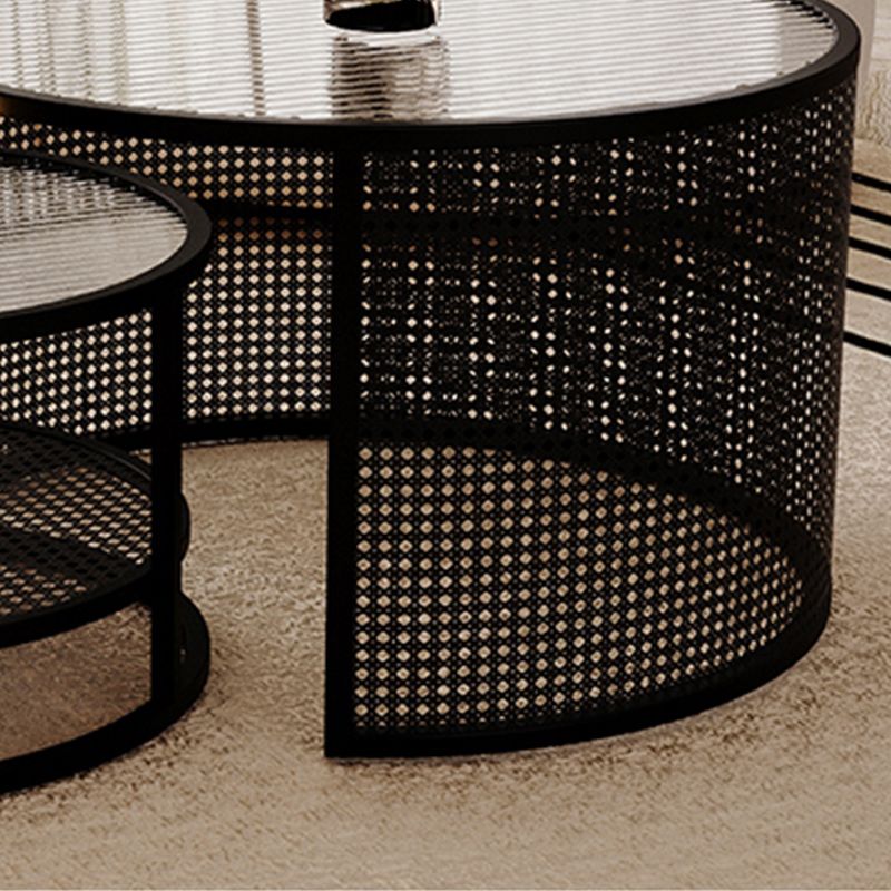 Tropical Round Frame Cocktail Table Glass Top Coffee Cocktail Table