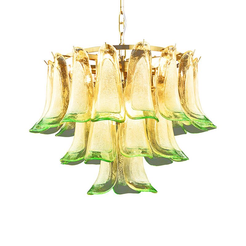 Lampadello di vetro colorato a 3 livelli Luce con soffitto a caduta contemporanea a 9 luci in verde per hotel
