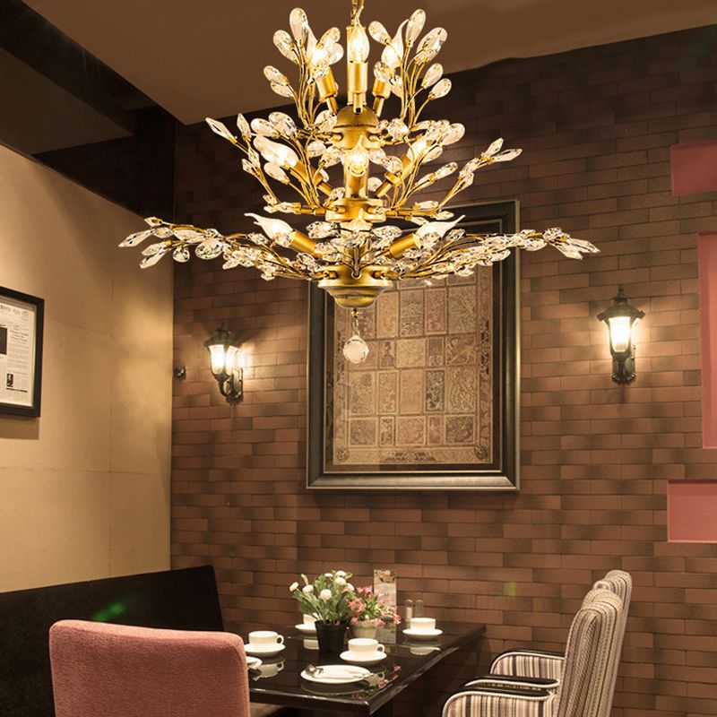 Tiered Branch Crystal Chandelier Lighting Rustic Restaurant Hanging Ceiling Light