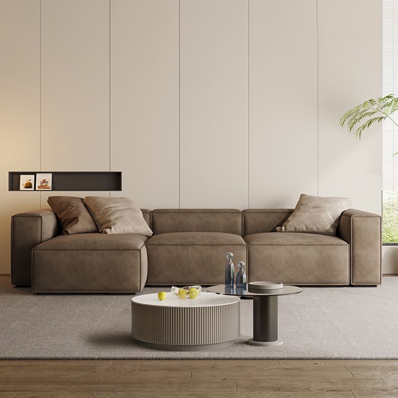 Contemporary Stain Resistant Square Arm Sofa in Brown for Living Room