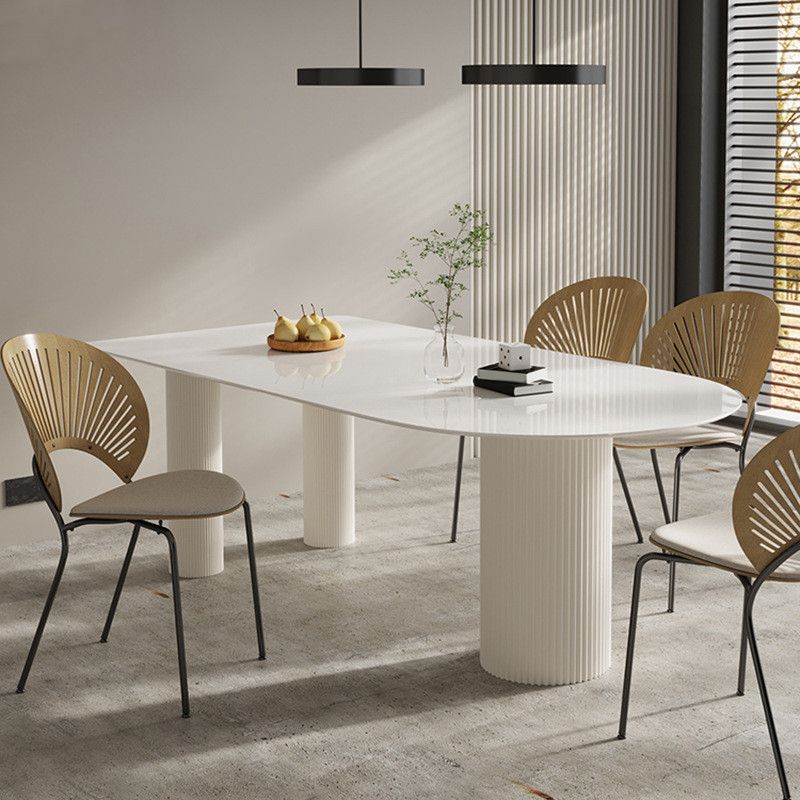 Contemporary Dining Sintered Stone Table Wood Base for Home Use
