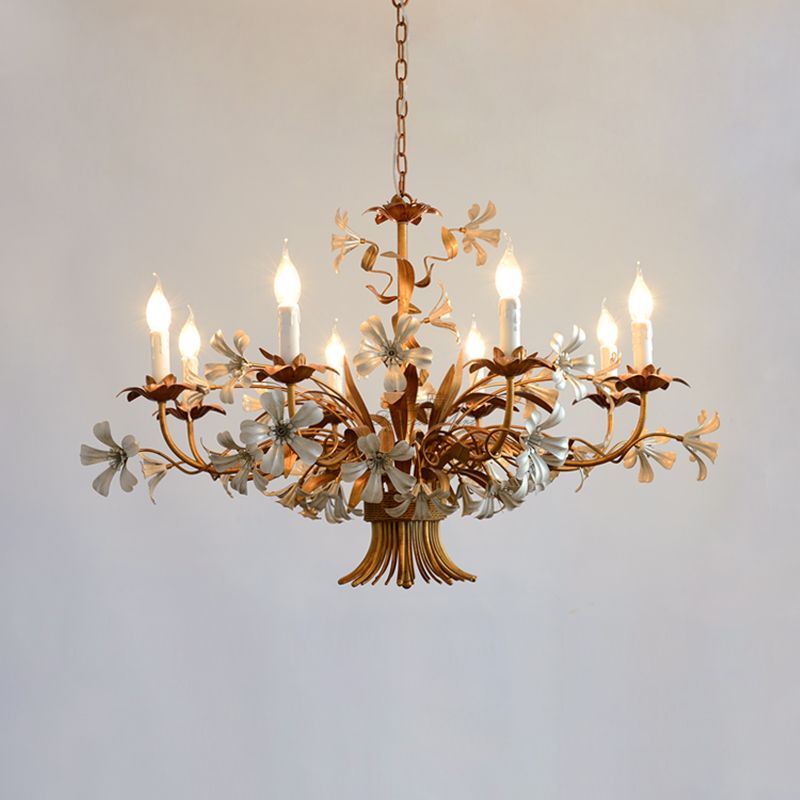 8 Heads Metallic Chandelier Lamp Brass Candlestick Bedroom Suspension Lighting Fixture