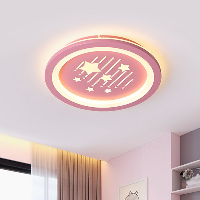 Pink Round Flush Ceiling Light with Star Pattern Contemporary LED Acrylic Flush Mount Lighting for Kid Room, Warm/White Light