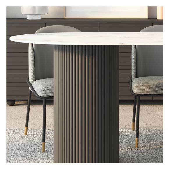 Moderne witte tafel van gesinterd steenblad voor restaurant Ovale tafel met dubbele voetstukbasis