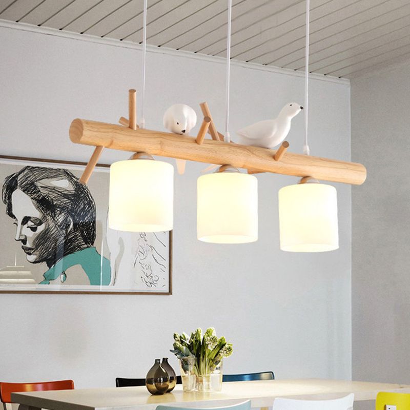 Luces de araña de la isla de cilindro simplicidad accesorios de iluminación de lámpara de vidrio blanco para mesa de comedor