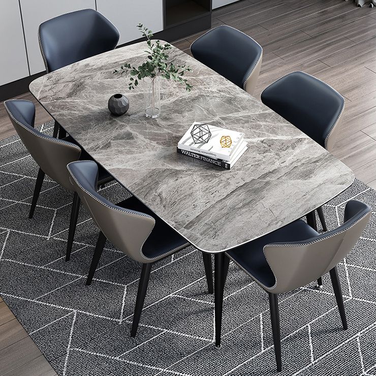Contemporary Rectangle Dining Table Grey Sintered Stone Dining Table with 4 Black Legs