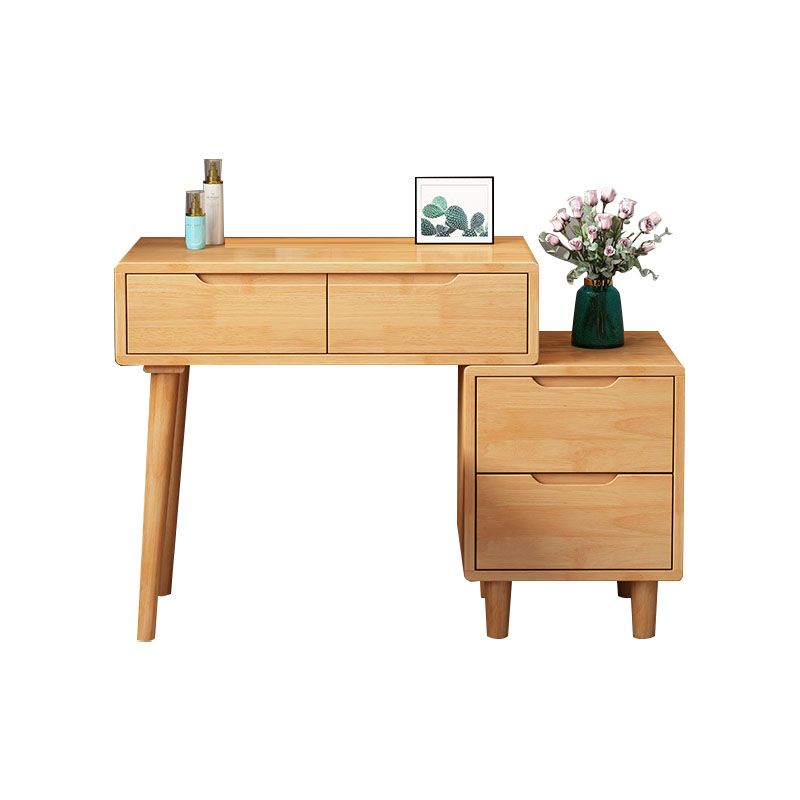 Scandinavian Rubberwood Vanity Table with Stool and 4 Drawers