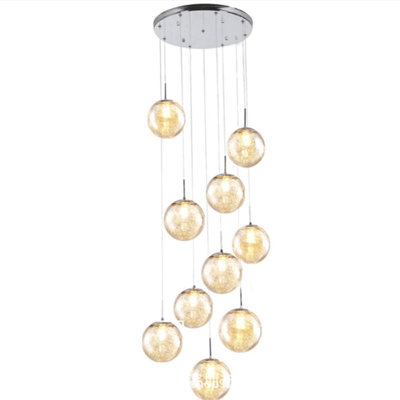 Globe Multi Light Pendant Mid-Century Modern Glass Hanging Pendant Lights for Duplex Stairs