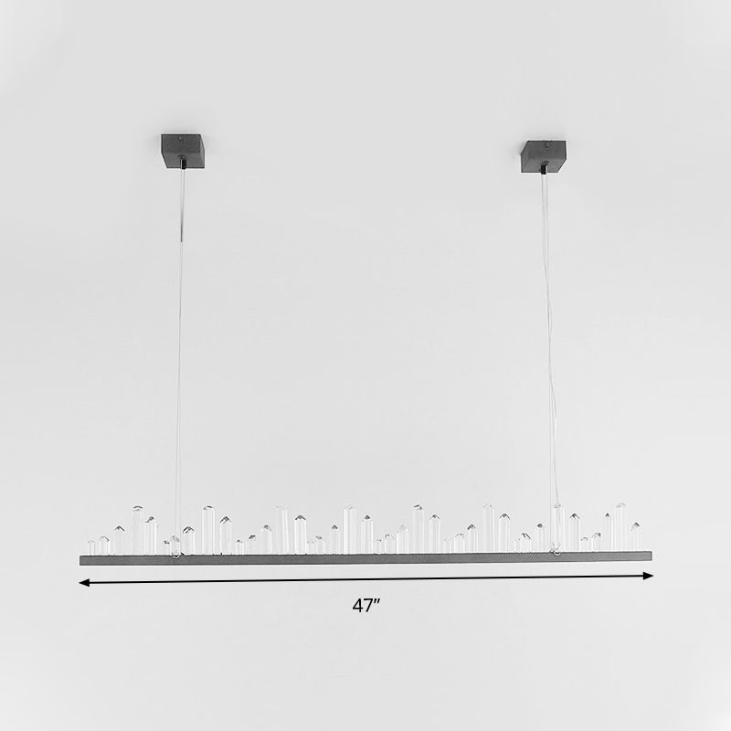 Contemporary Linear Pendant Ceiling Light Crystal Accent Black LED Ceiling Chandelier in Warm/White Light for Dining Room