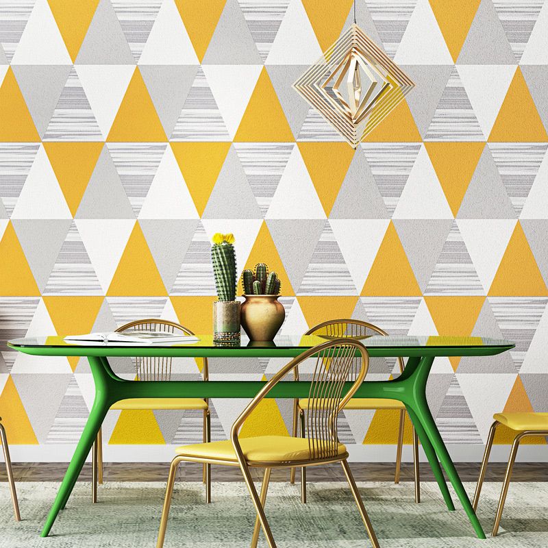 Triangle Pattern Wallpaper Modernist Non-Woven Material Wall Decor in Yellow for Living Room
