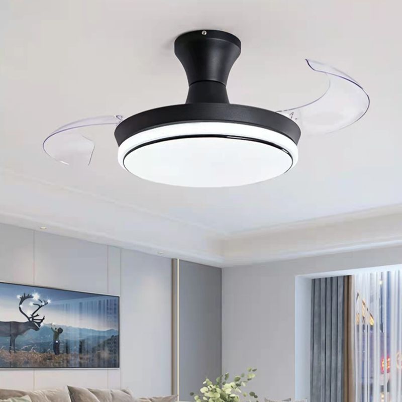 Round Study Room Ceiling Fan Light Metallic Macaron Style LED Semi Flush Mount Lighting