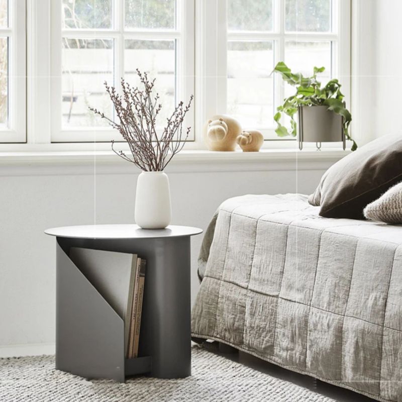 Steel Round Top Coffee Table Abstract Base Cocktail Table with Storage