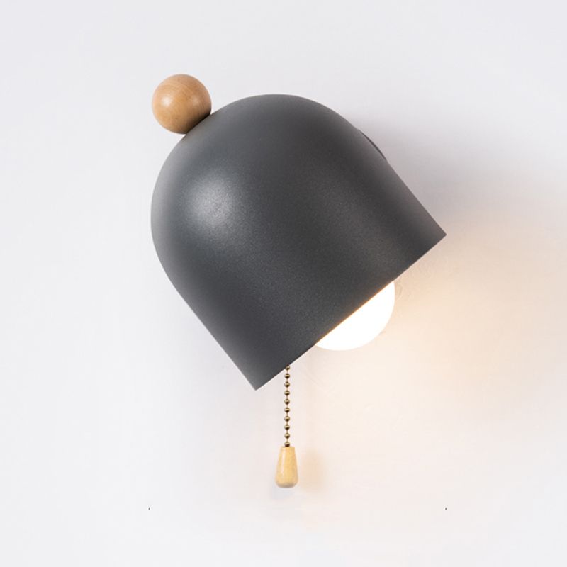 Contemporary Done Shaded Wall Light Polish Finish Wood Lighting for Foyer