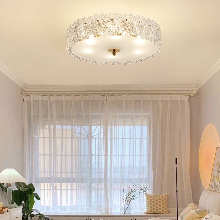 Drum Shape Flush Ceiling Lights Modern Style Glass 6/8 Lights Flush Mount Fixture in Clear