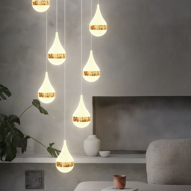 Lámpara de colgante de lágrima de hierro de hierro forjado de LED de lujo moderno con sombra acrílica