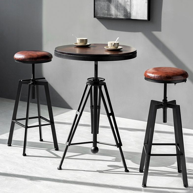 Industrial Adjustable Height Bar Stool Iron Round Armless Bar Stool