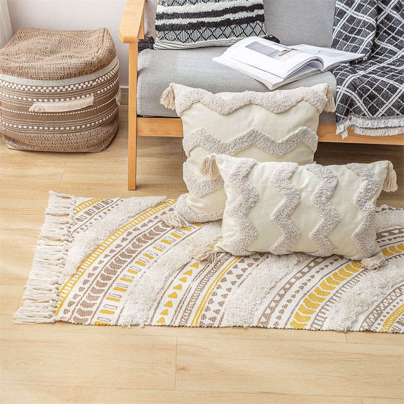 Simplicity Boho-Chic Rug Cotton Blend Carpet with Fringe Washable Area Carpet for Home Decor