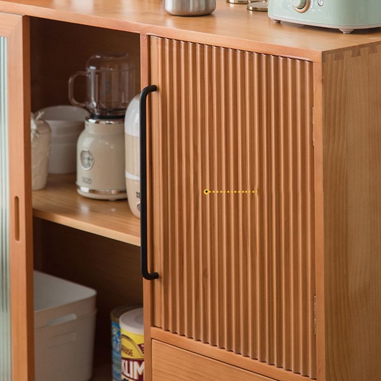 Mid-Century Modern Cabinet with Glass Doors Pine Wood Cabinet