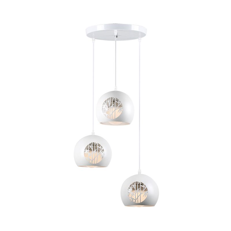 Modernista Global Multi Light Posting Iron Comedor de 3 luces Lámpara colgante en blanco con patrón de bambú de corte láser