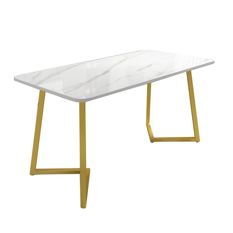 Modern Rectangle Dining Site Table Steel Double Pedestal Table with Stone Top