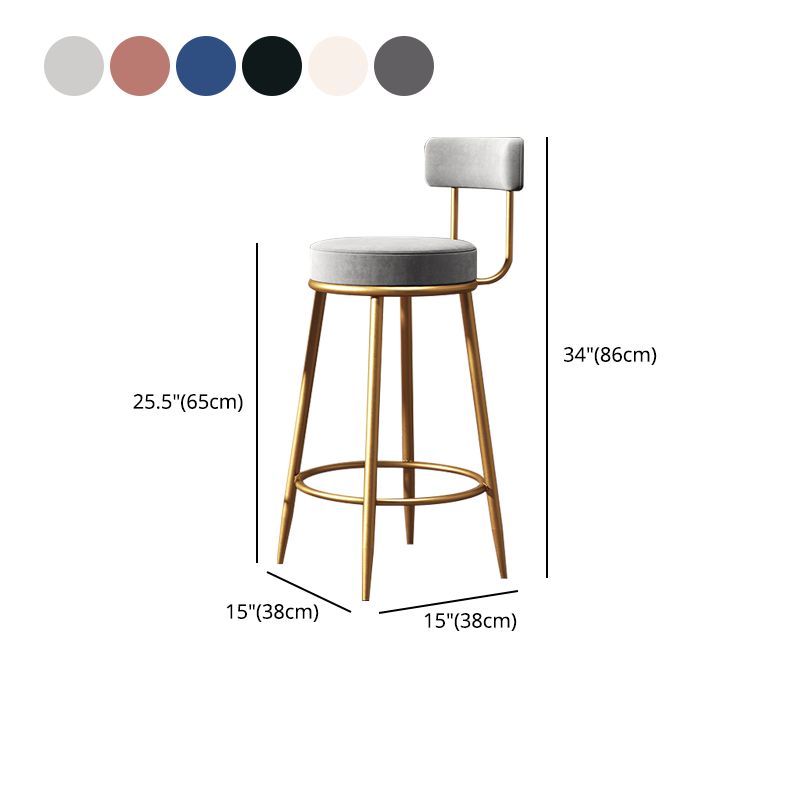 Nordic Armless Backrest Counter Stool Iron Cafe Bar Stool with Velvet Cushion
