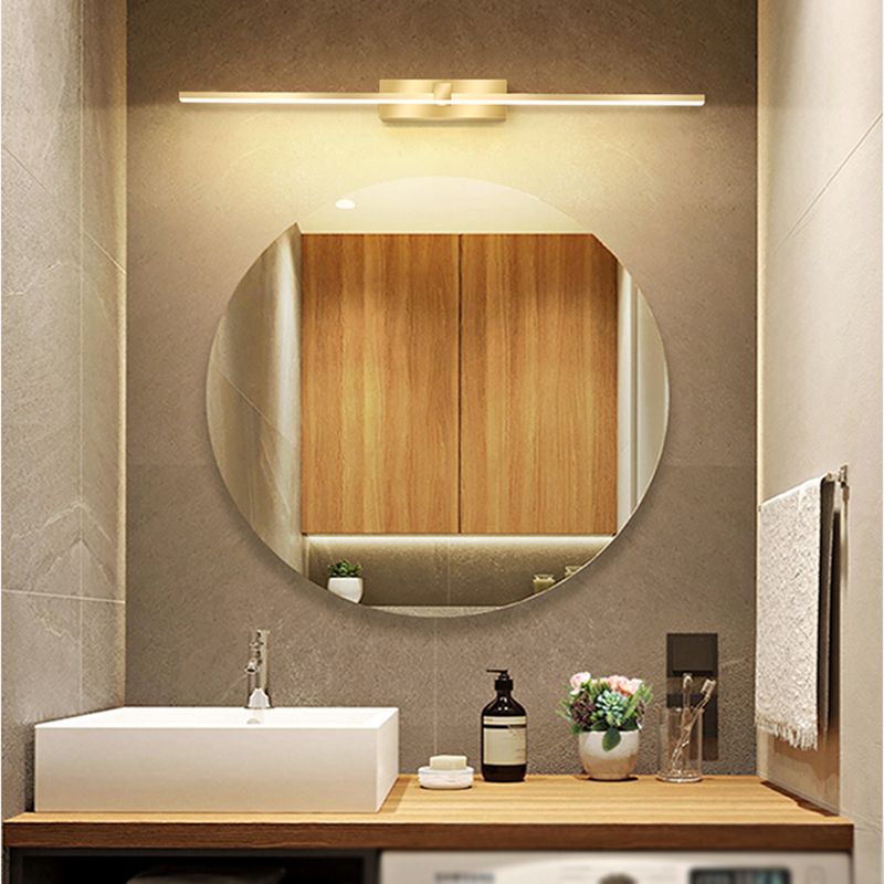 Strip Minimalist Mirror Light Nordic Style LED Wall Sconce in Gold for Bathroom
