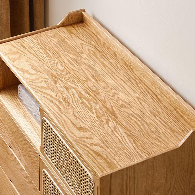 Solid Wood Dining Server Modern Style Rattan Door with 3 Drawers