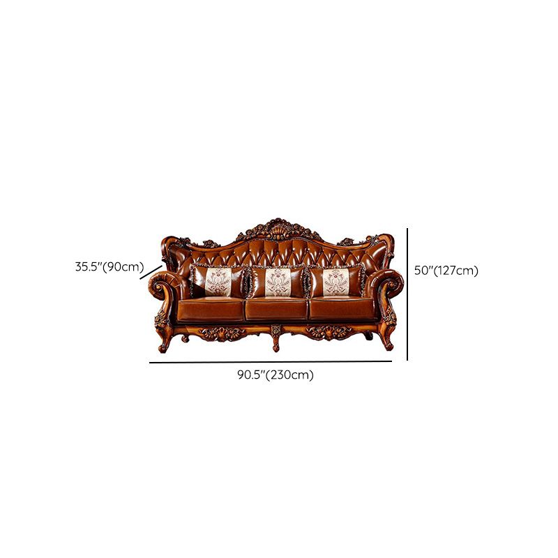 Classic Tufted Split-Back Seating Flared Arm Sofa with Pillows in Brown
