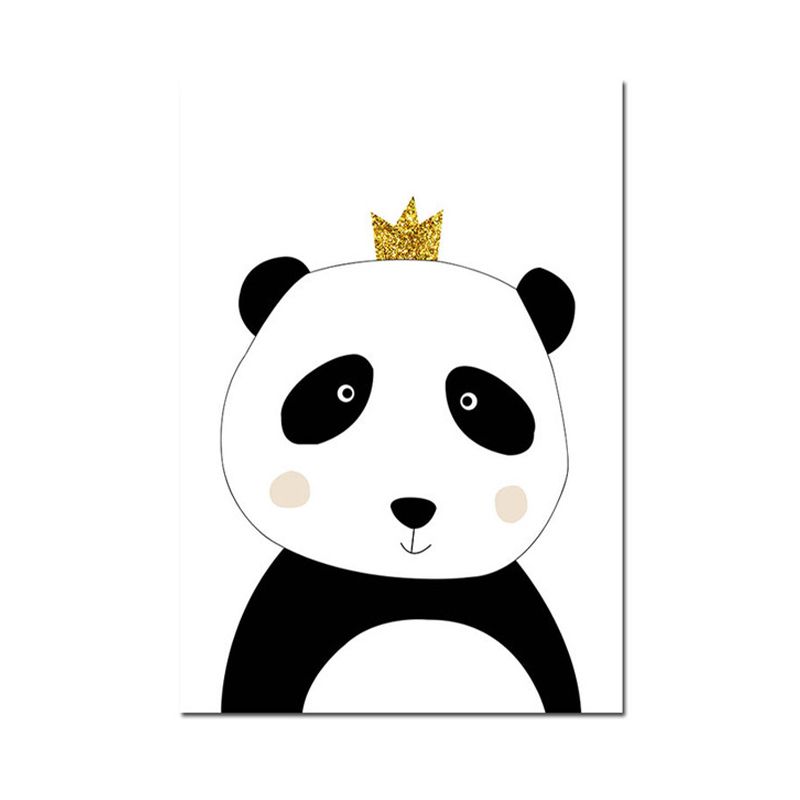 Panda with Crown Canvas Wall Art for House Interior, White, Multiple Sizes Available