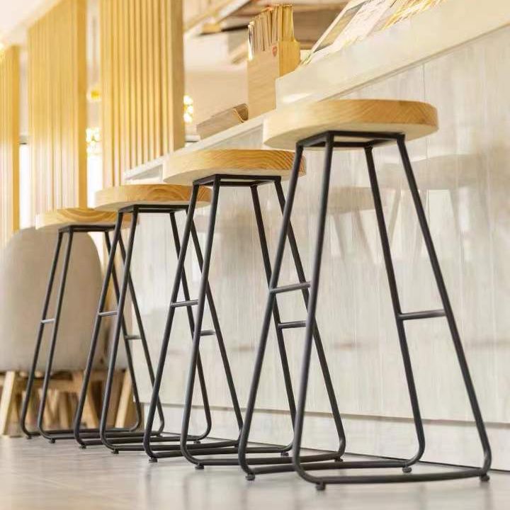 Modern Saddle Seat Bar Stool Wood and Metal Indoor Counter-height Stool