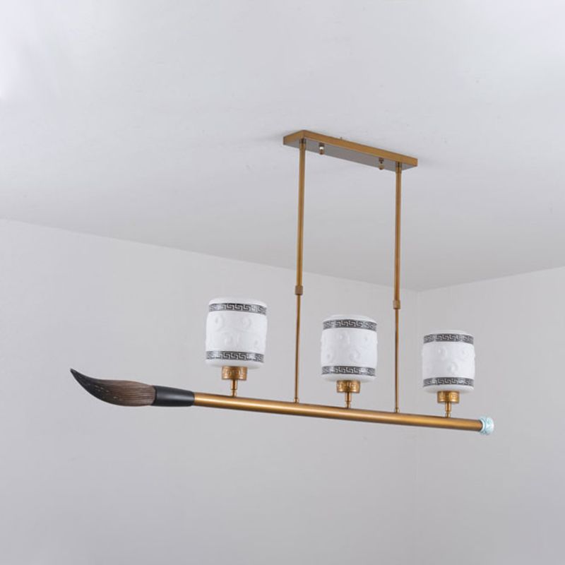 3-Light Island Lighting Fixtures Modern Restaurant Suspension Lamp with White Glass Shade
