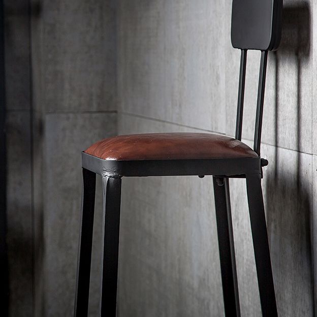 Dining Room Industrial Style Leather Barstool Iron 4 Legs Bar Stool with Pedal