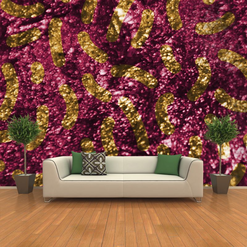 Curves Print Foil Wallpaper Mural Contemporary Glitter Wall Art in Dark Color for Home