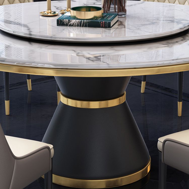 Marble Dining Table Contemporary Style Single Pedestal Base Table for Dining Room