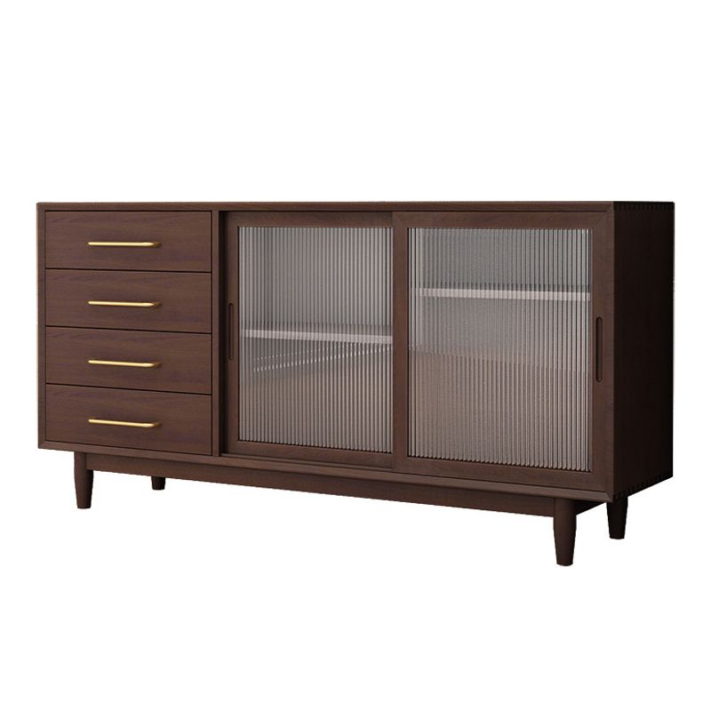 Two Doors Four Drawers Sideboard Brown 32-inch Height Buffet Table for Living Room