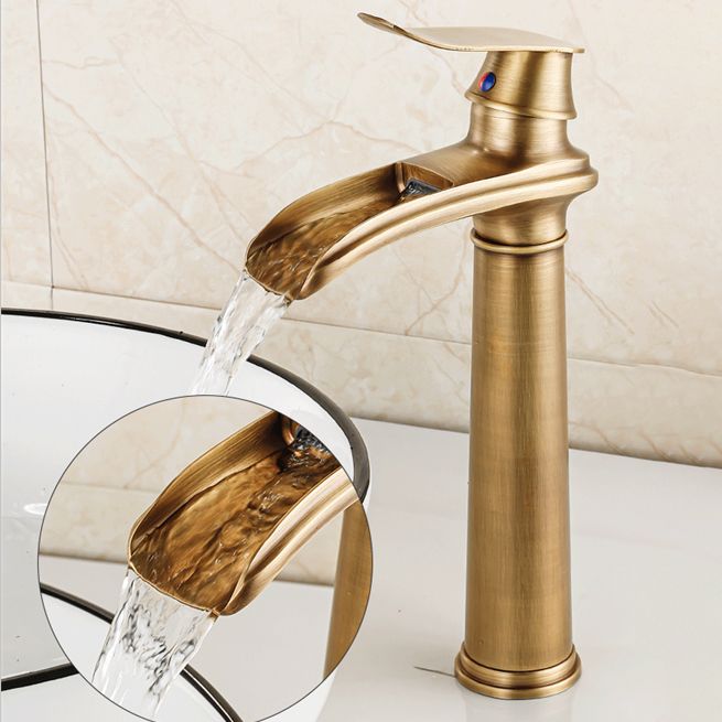 Vessel Faucet Waterfall Spout Traditional Circular Lever Handle Vanity Sink Faucet