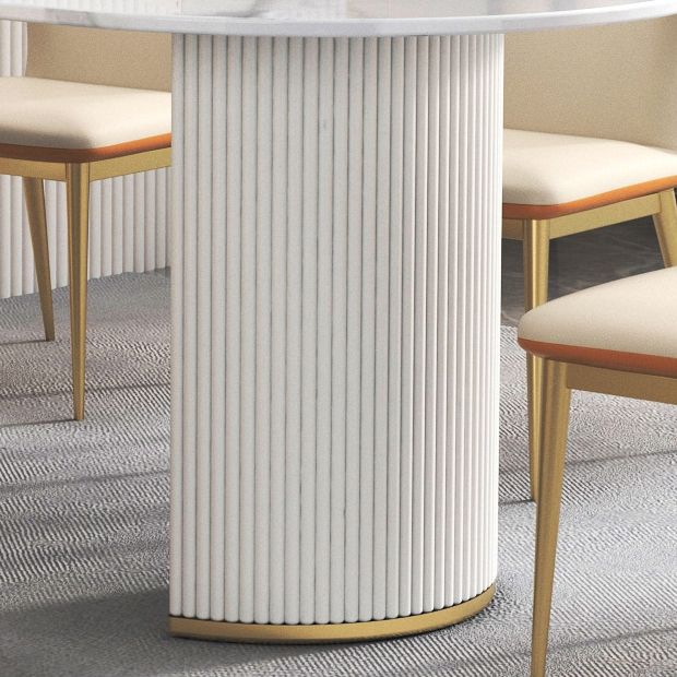 Stone Top Dining Table Modern Dining Table with Double Pedestal Base in White