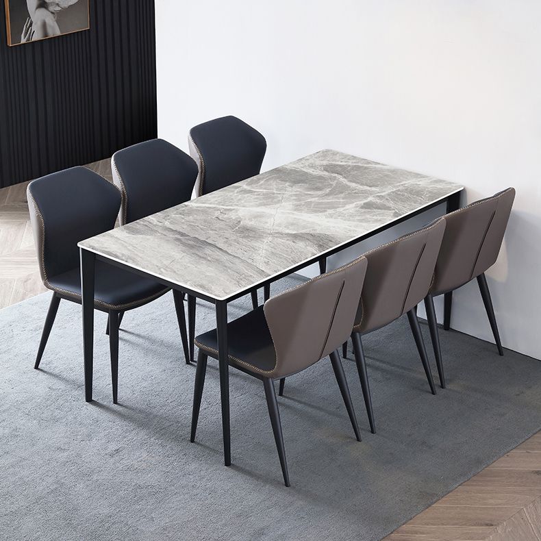 Mesa de comedor de piedra sinterizada industrial, resistente a los arañazos, mesa rectangular con base de 4 patas para el hogar