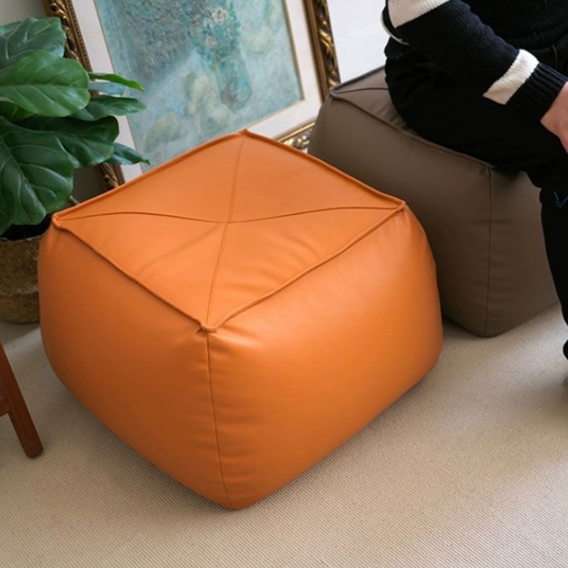 Modern Ottoman PU Leather Upholstered Solid Color Tear Resistant Square Ottoman