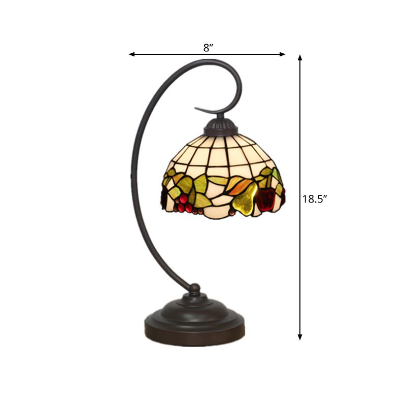 Cut Glass Dark Coffee Night Lighting Bowl 1 Light Mediterranean Desk Lamp with Fruit Pattern