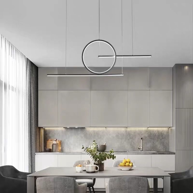Linear Dining Room Island Lighting Metal Minimalist LED Drop Pendant with Halo Ring