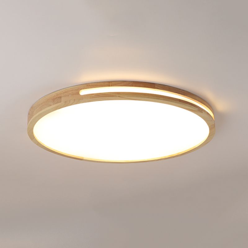 Wood Round Shape Flush Mount Light Modern 1-Light Mirror Flush Mount Fixture in Brown