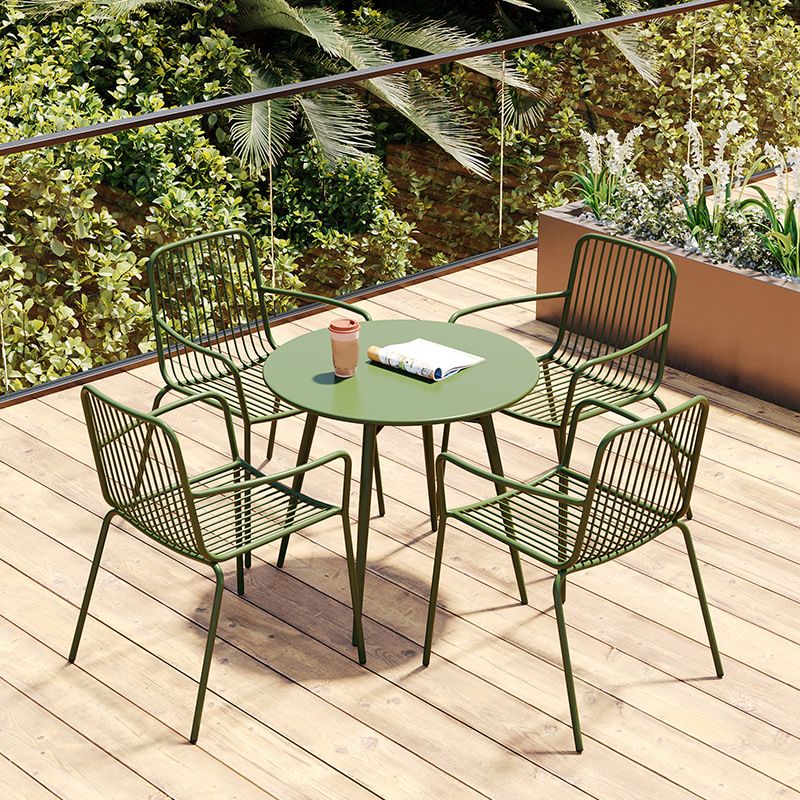 Outdoor Patio Arm Chair Metal Industrial Chairs with Slat Back