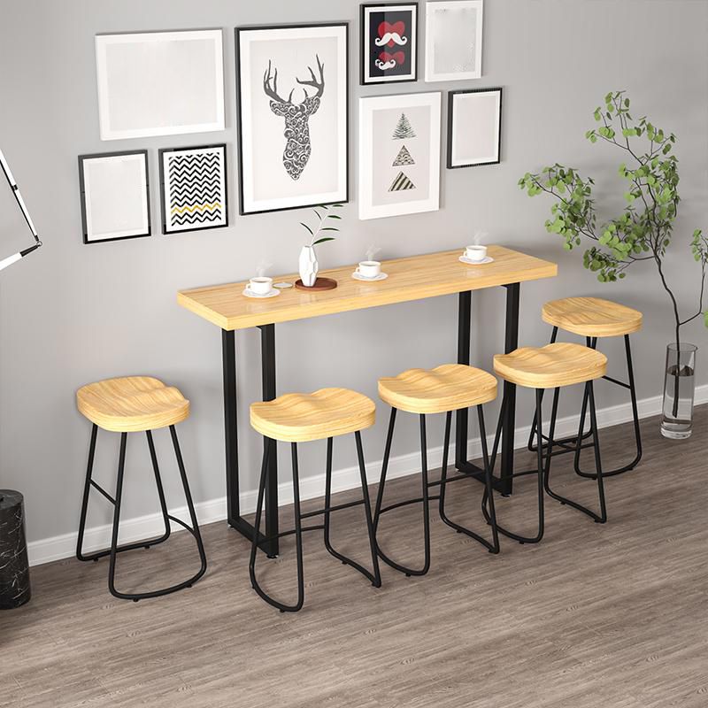 Contemporary Natural Solid Wood Barstool Footrest Restaurant Stool