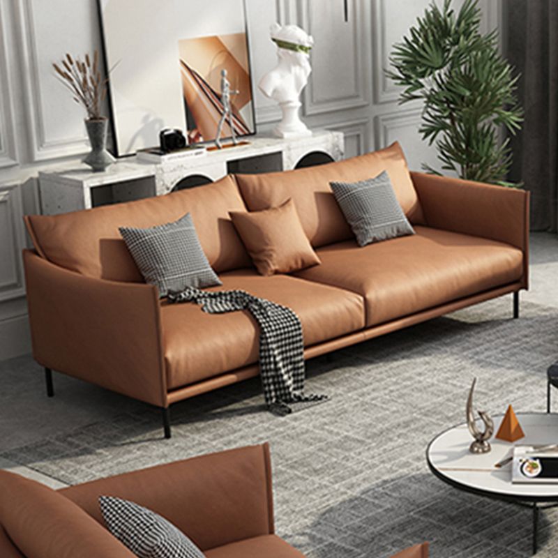Contemporary Dark Brown Cushions Standard Square Arm Stationary Sofa